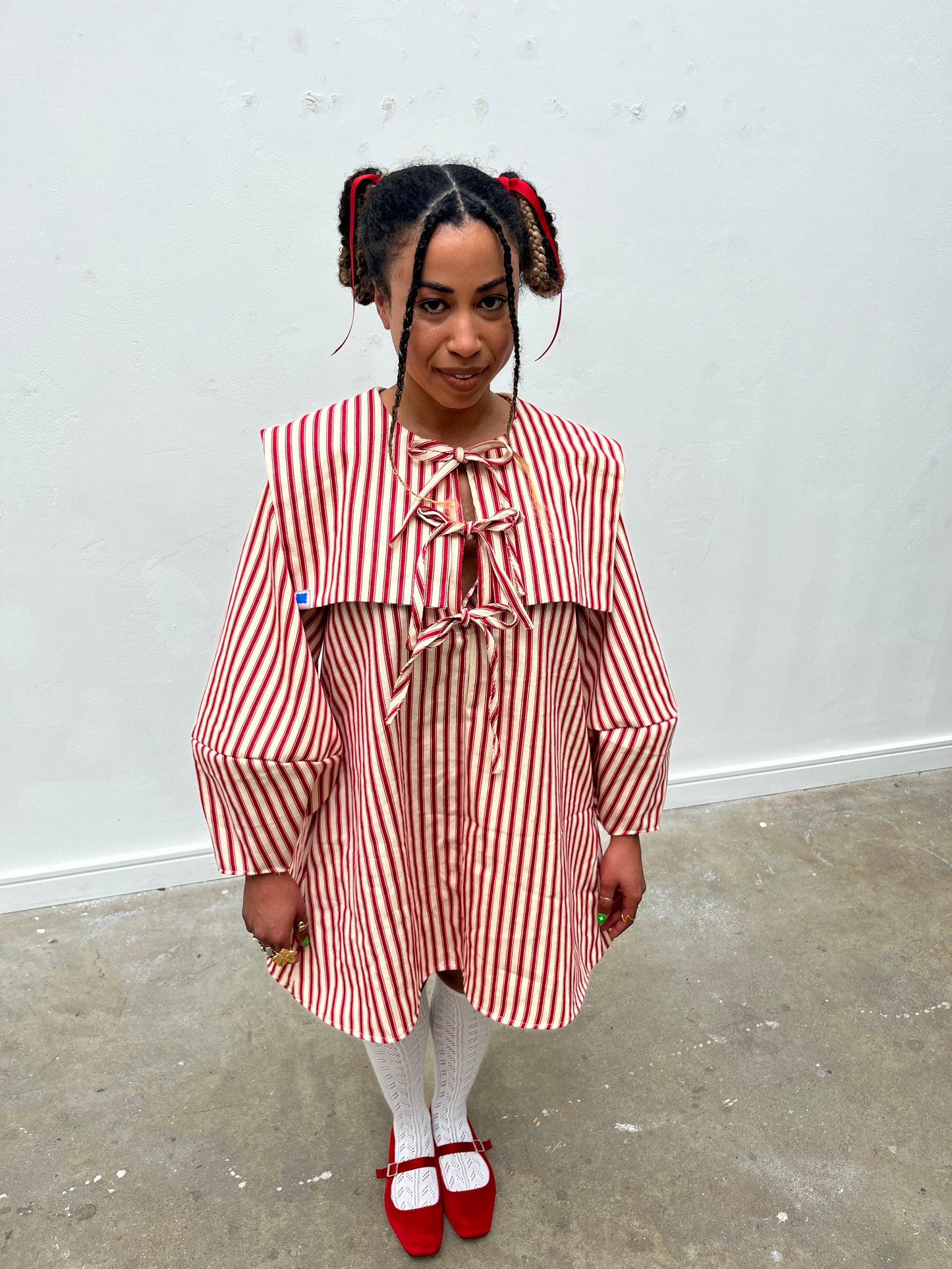 DALI MINI DRESS: Ticking stripes canvas.