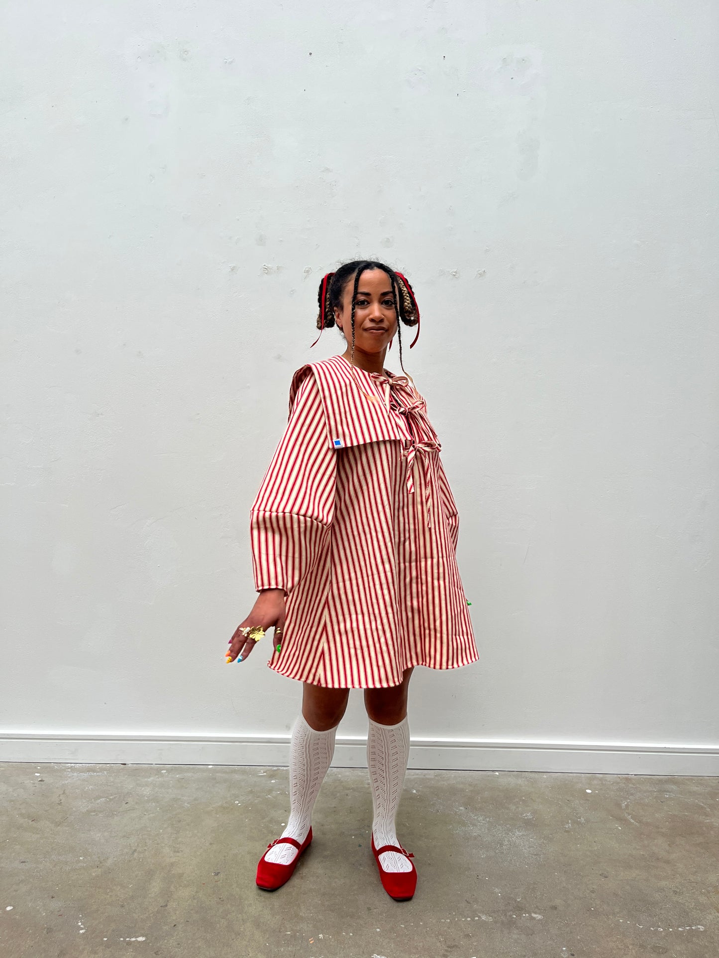 DALI MINI DRESS: Ticking stripes canvas.