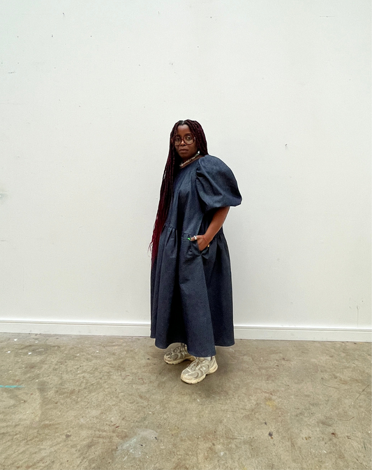 Carmen dress: Indigo denim
