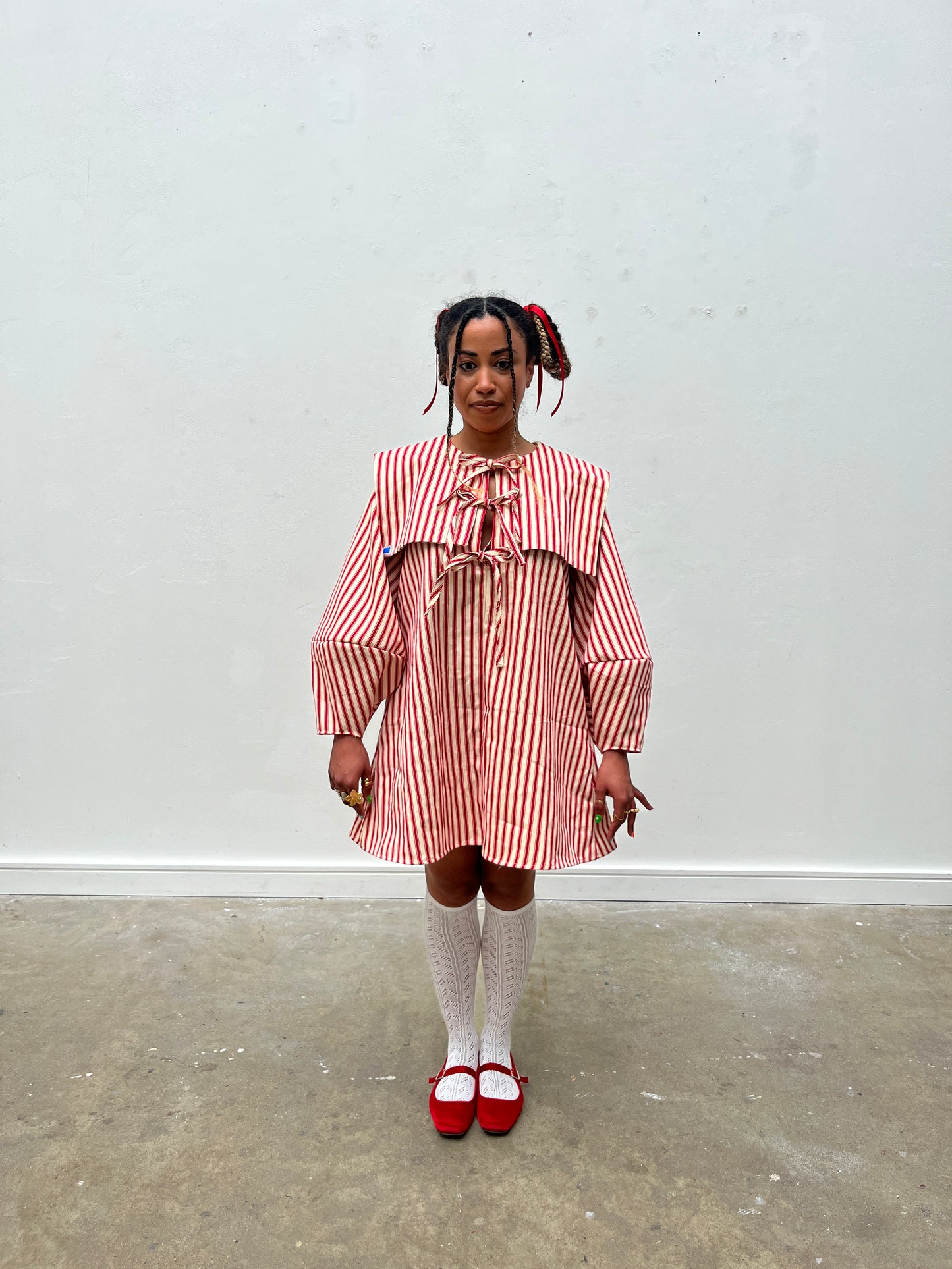 DALI MINI DRESS: Ticking stripes canvas.