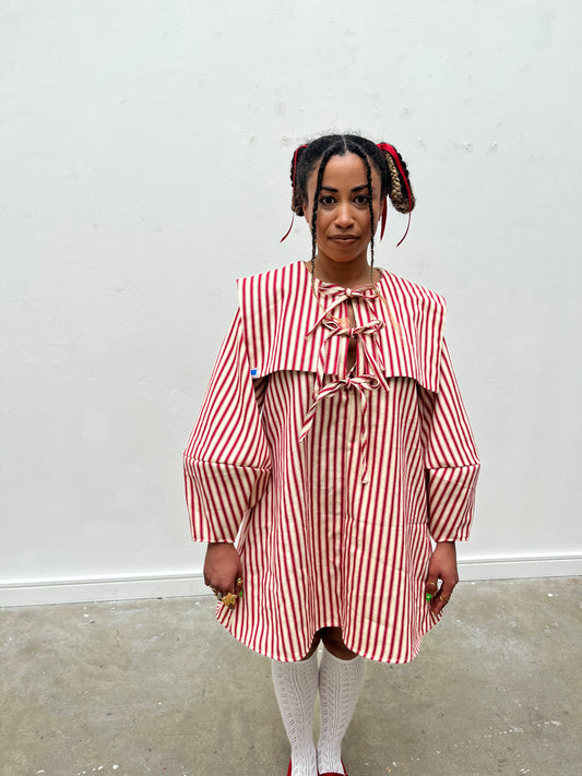 DALI MINI DRESS: Ticking stripes canvas.
