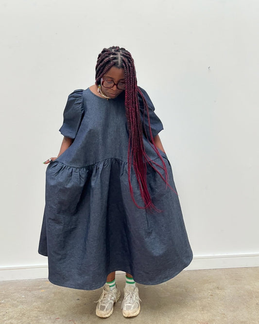 Carmen dress: Indigo denim