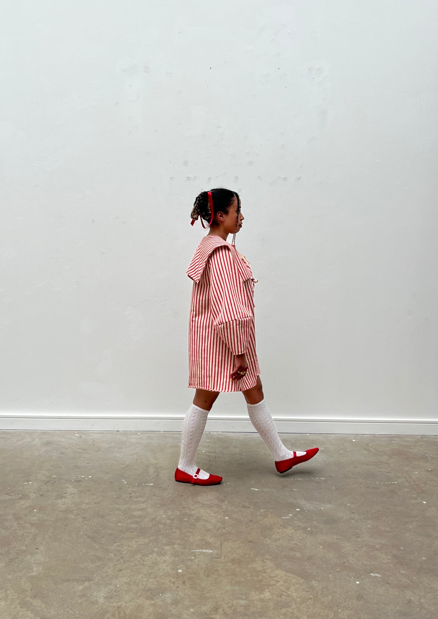 DALI MINI DRESS: Ticking stripes canvas.