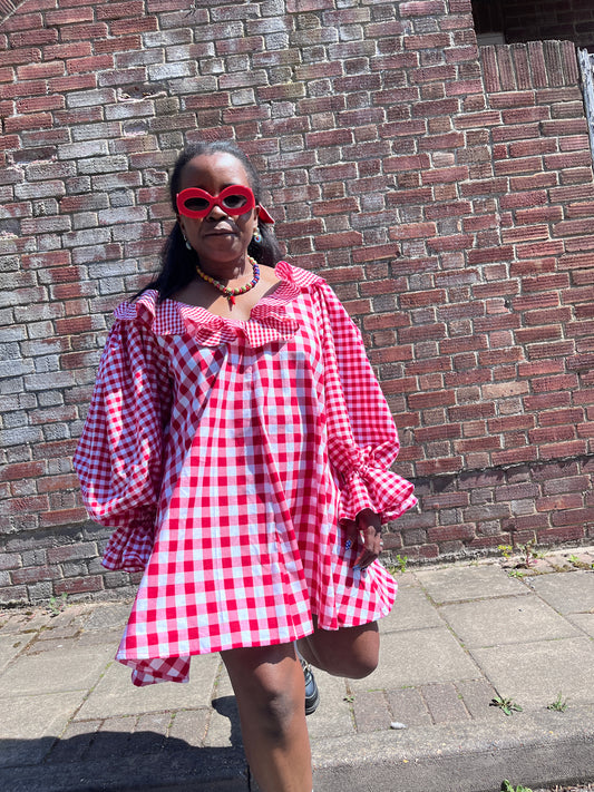LAURA MINI DRESS: Check fabric.